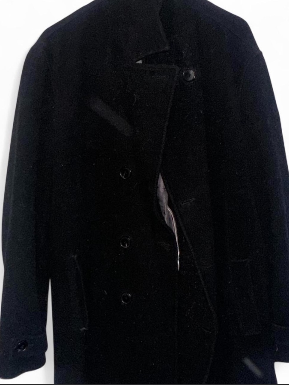 Calvin Klein Black Wool Double-Breasted Pea Coat